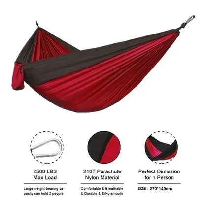 Outdoor Single Camping Hammock, Color Nylon Parachute Fabric, High Strength Portable Hanging Bed