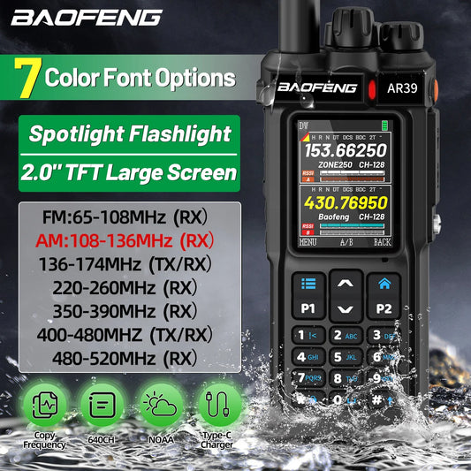 BAOFENG AR-39 Walkie Talkie Multi Band Long Range 7 Color Font Options Wireless Copy Frequency Large Screen Newest Baofeng Radio