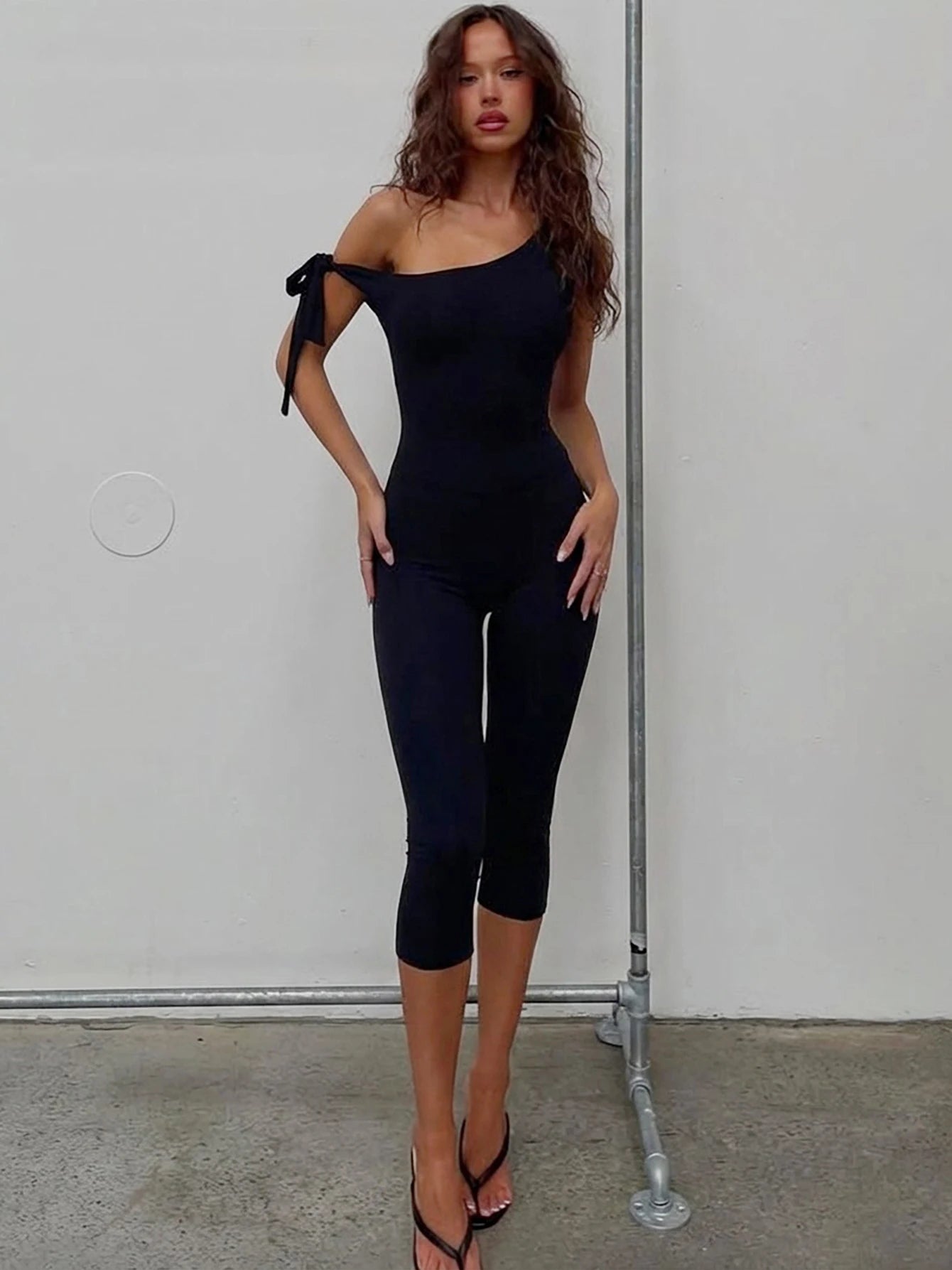 Dulzura Leopard One Shoulder Backless Lace Up Slim Jumpsuit Women'S Fashion Sexy Casual Romper Party Club Street Summer Clothes