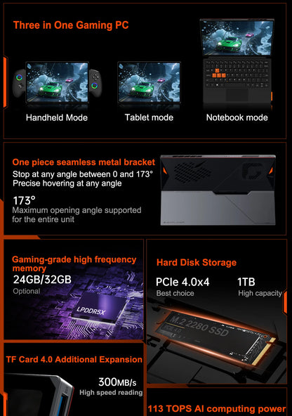 OneXPlayer X2 3-in-1 Handheld Game Console Tablet Laptop Intel Arc G3 Extreme 48GB+1TB SSD 10.95 Inch 120Hz Touch IPS Windows11