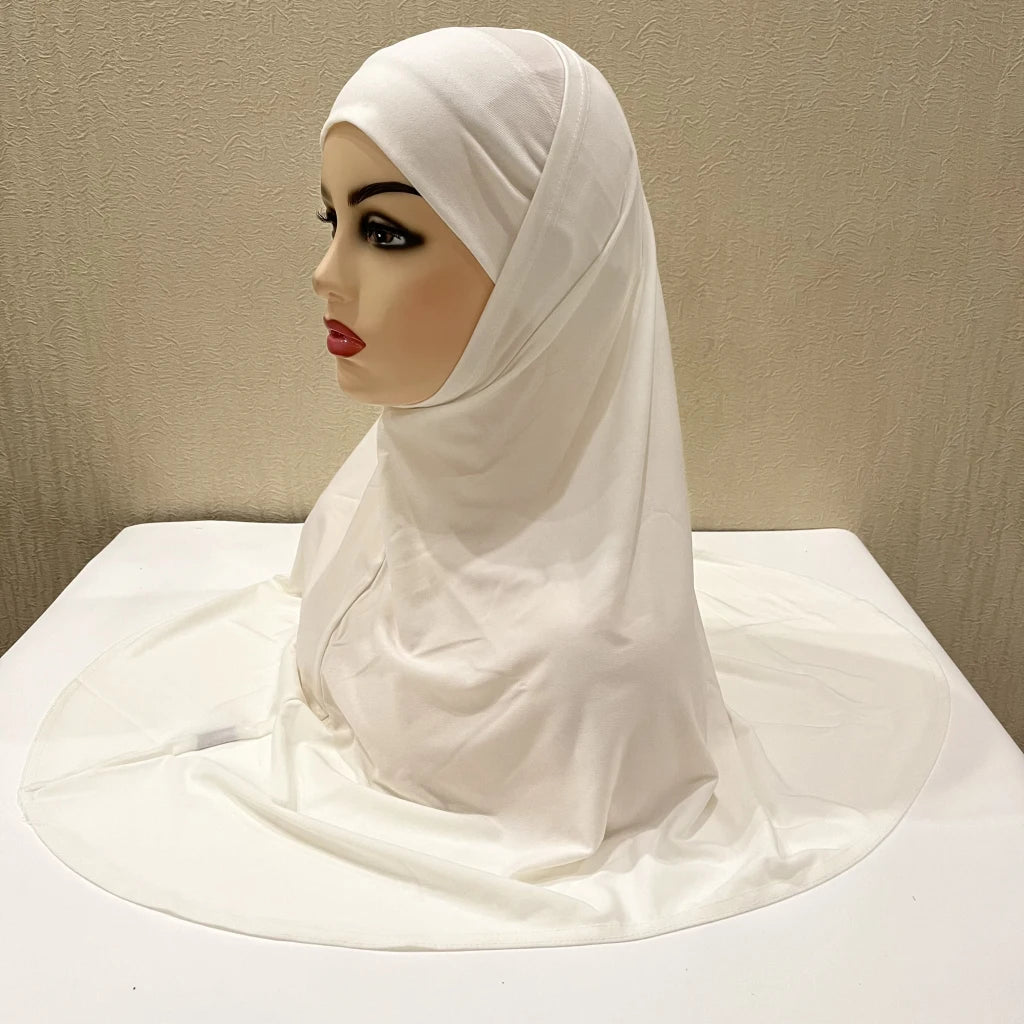 H292 Plain Two Pieces Large size muslim hijab with chin part top quality amira pull on islamic scarf hot sell headscarf