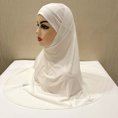 H292 Plain Two Pieces Large size muslim hijab with chin part top quality amira pull on islamic scarf hot sell headscarf