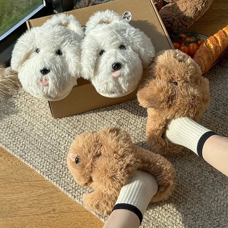 Fluffy Cartoon Women's Home Slippers Winter Cute Plush Luxury Designer Woman Shoes Flats Indoor Casual Fuzzy Fur Slides Elegant