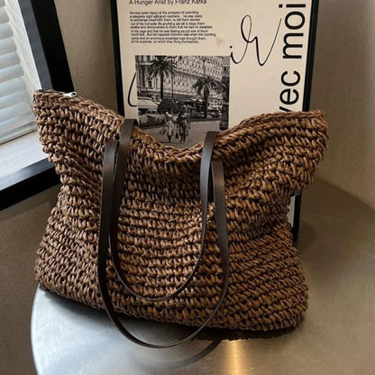 Luxury Shopping Beach Tote Bags Simple Style Large Capacity Woven Tote Bags