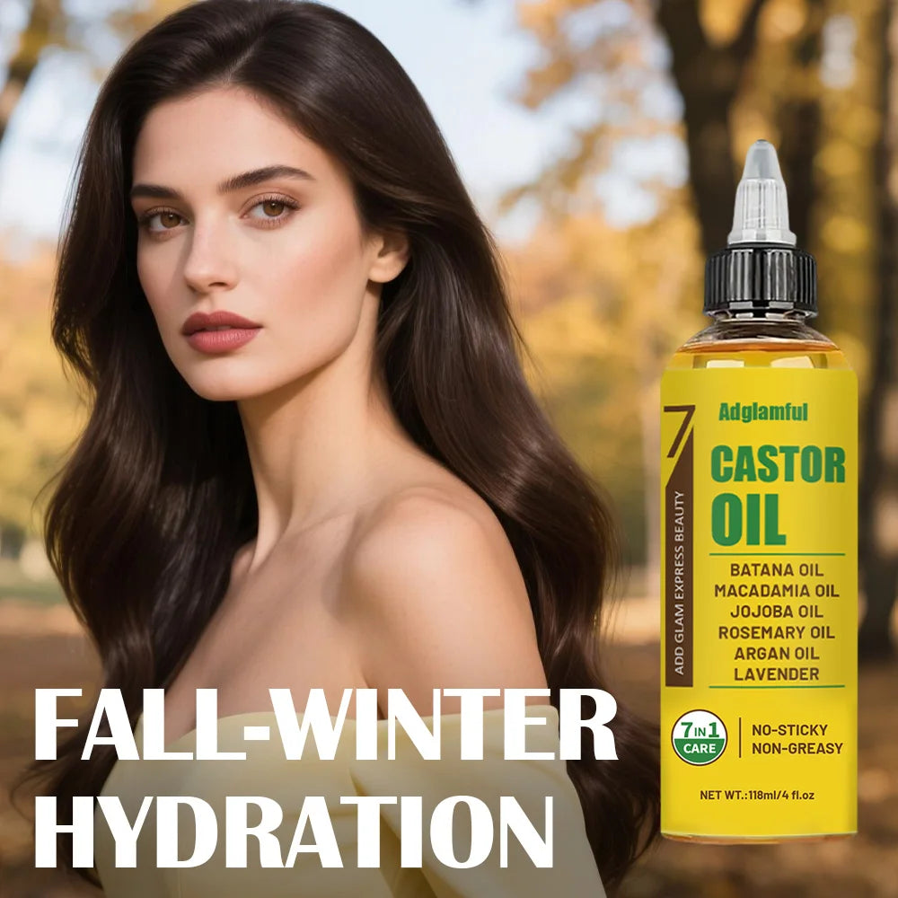 7-in-1 Hair Oil 118ml No-Rinse Set (Oil + Comb) – Castor, Rosemary & Lavender for Split Ends, Shine & Frizz Control