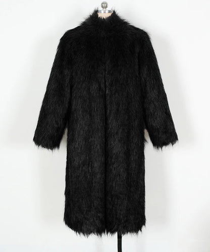 2026 Winter Stand Collar Faux Fur Long Coat Women Elegant Long Sleeve Fluffy Plush Jacket Lady Casual Thick Warm Furry Outwear