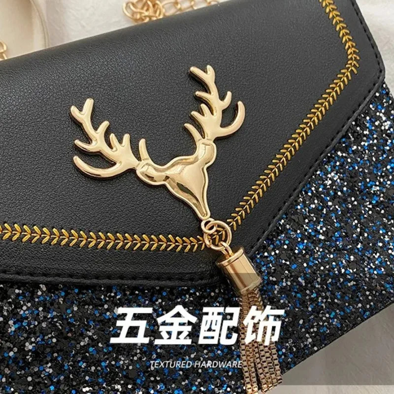 Fashion Women Shoulder Bag Deer Head Decoration Messenger Bags PU Leather Button Underarm Luxury Chain Lady Small Square Handbag
