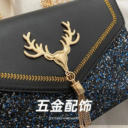 Fashion Women Shoulder Bag Deer Head Decoration Messenger Bags PU Leather Button Underarm Luxury Chain Lady Small Square Handbag