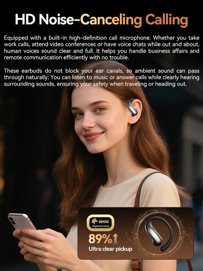 Tecsire Bluetooth Earphones Wireless Earbuds Open Ear Hook Headset HiFi Stereo Comfortable Waterproof For Sports Daily Use