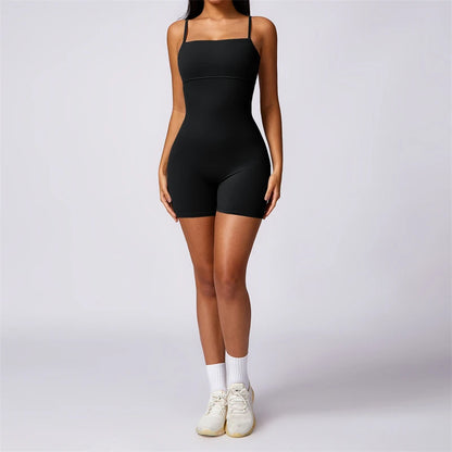 One-Pieces Fitness Overalls Women's Gym Jumpsuits with Shorts Scrunch Butt Sports Rompers High Elastic Backless Workout Clothes