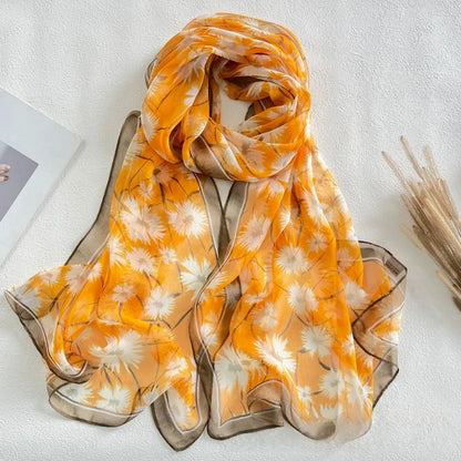 Floral Chiffon Scarf for Women - 160x50cm Silky Georgette, Lightweight  Summer Beach Wrap & Sun Protective Hijab