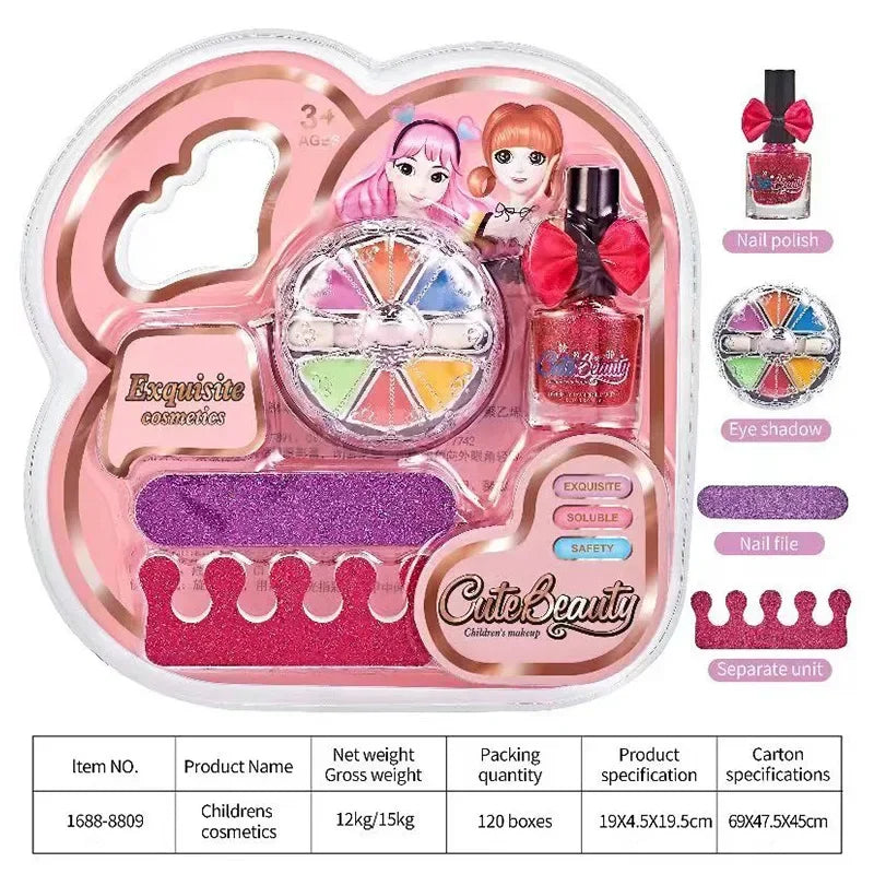 Children Makeup Kit Lipgloss Eyeshadow Nail Polish File Non-toxic Makeup Princess Girl Cosmetics Washable Christmas Gift For Kid