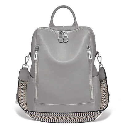 Zency Fashion Genuine Leather Backpack Knapsack Multi-pocket Day Pack Travel Convertible Shoulder Bag for Fall Winter Commuter