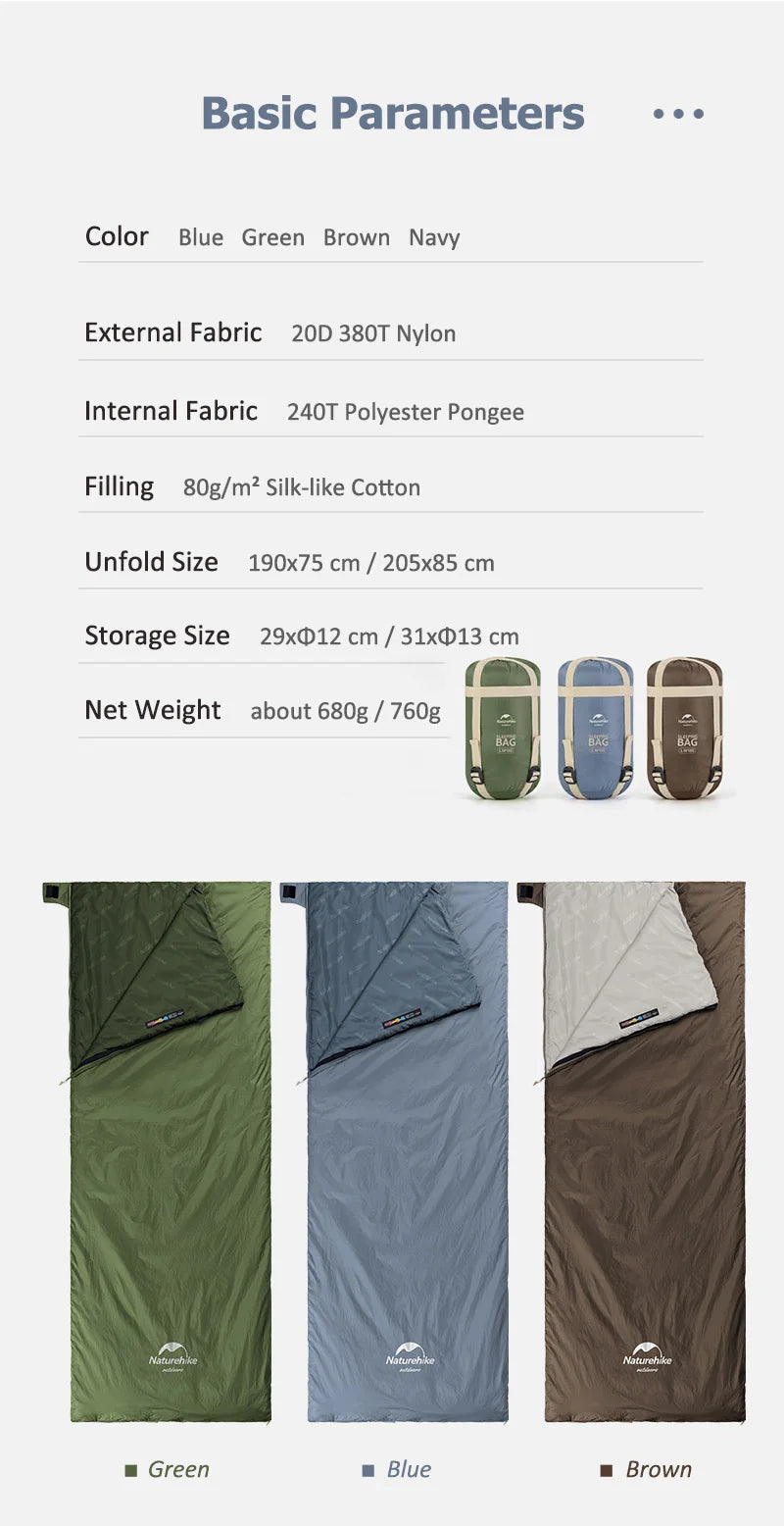 Naturehike Sleeping Bag LW180 Ultralight Cotton Sleeping Bag Waterproof Hiking Sleeping Bag Summer Outdoor Camping Sleeping Bag