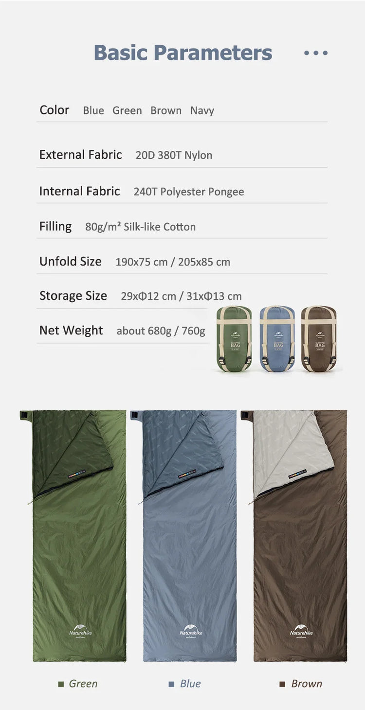 Naturehike Sleeping Bag LW180 Ultralight Cotton Sleeping Bag Waterproof Hiking Sleeping Bag Summer Outdoor Camping Sleeping Bag