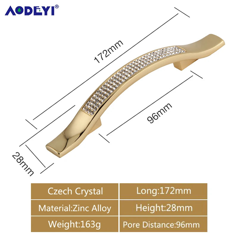 Crystal Drawer Pull Handles Diamond Sliver Wine Wardrobe Decotation Furniture Dresser Kitchen Cupboard Cabinet Knobs Gold Chrome