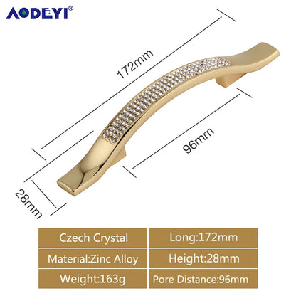 Crystal Drawer Pull Handles Diamond Sliver Wine Wardrobe Decotation Furniture Dresser Kitchen Cupboard Cabinet Knobs Gold Chrome