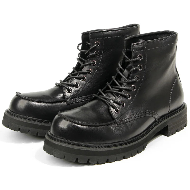 Vintage Work Boots Men's Winter High-top Leather Boots Men Mid-top Short Boots