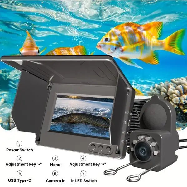 4.3 Inch HD Underwater Fishing Camera Portable Waterproof Fish Finder Visual Video Monitor Ice Sea Boat Fishing Tackle Gear Perfect Outdoor Equipment Gifts for Men Father Black