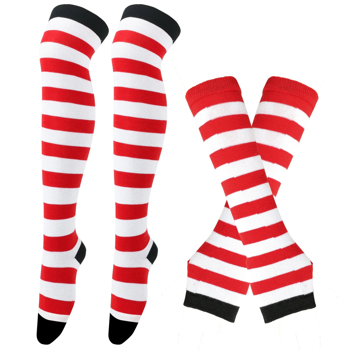 Long Over Above Knee Socks Womens mittens Arm Sleeve Gloves Set Striped Thigh High Stockings Ladies Girl Pink Black White Lolita