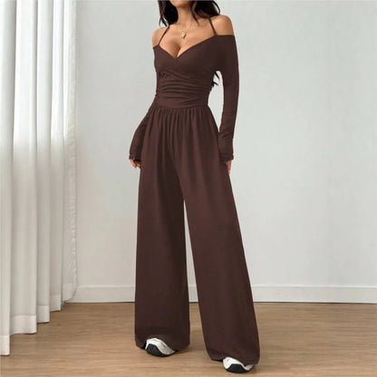 2026 Casual Jumpsuits For Woman Jumpsuit All-match Women's Clothe Simple Style Neck Halter Off Shoulder Solid Color Long Sleeves