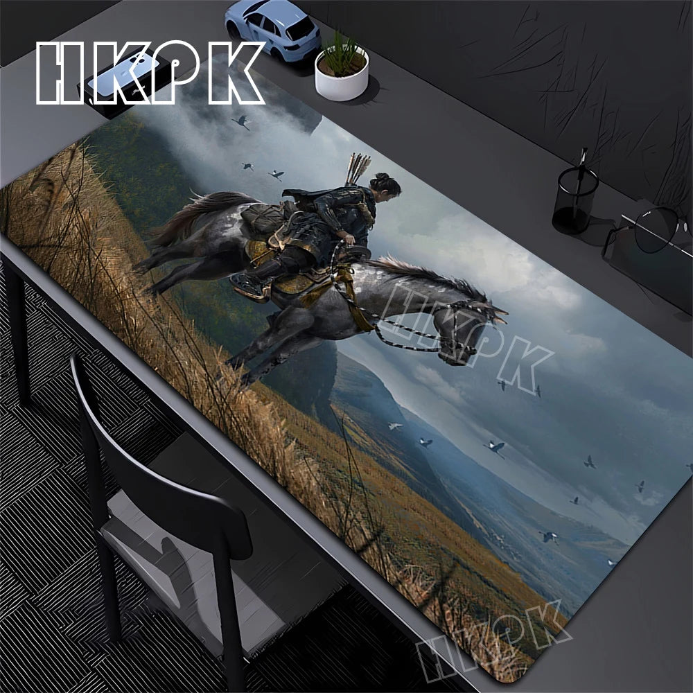 Large Computer Gamer Table Mat Ghost of Tsushima Samurai  Mouse Pad Laptop Desk Mats PC Mousepad Non-slip Rubber keyboard Pads