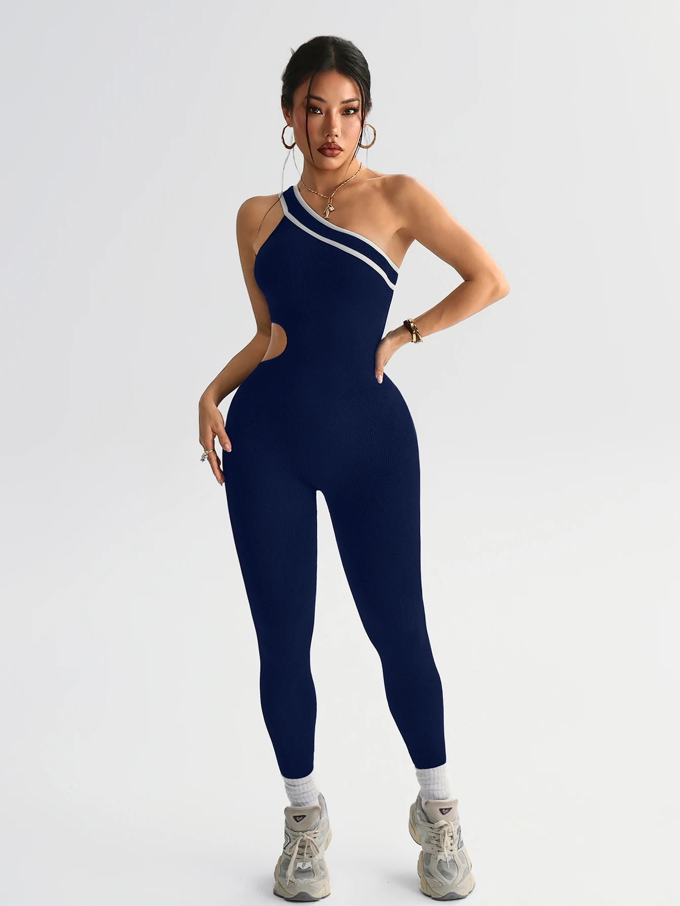 Women Seamless Yoga Jumpsuit Workout Bodysuit Tummy Control Butt-Lifting Gym Clothes Sleek Sportswear Striped Athletic Outfit