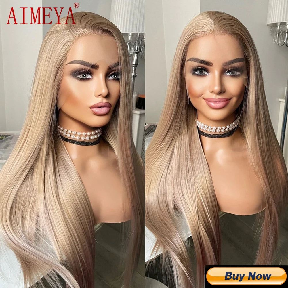 AIMEYA Blue Hair Lace Wig Synthetic Straight Wigs for Women Lace Frontal Wig Natural Hairline Cosplay Party Wigs Heat Resistant