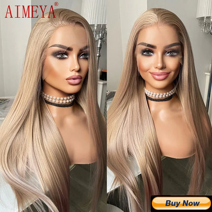 AIMEYA Blue Hair Lace Wig Synthetic Straight Wigs for Women Lace Frontal Wig Natural Hairline Cosplay Party Wigs Heat Resistant