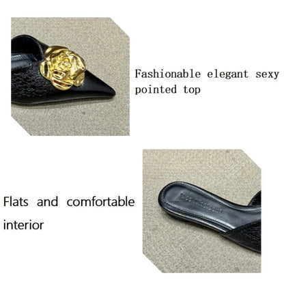 Flower Women Flats Slippers Pointed Toe Elegant Mules Shoes Fad Slingback Sandals 2025 Summer New Luxury Flip Flops Mujer Slides