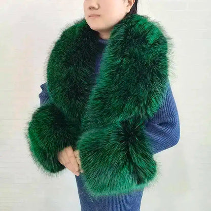 Large Women Faux Fox Fur Scarf Winter Jackets Warm Fluffy Shawl Fashion Artificial Fur Collar And Cuff Set Fluffy Scarves Female