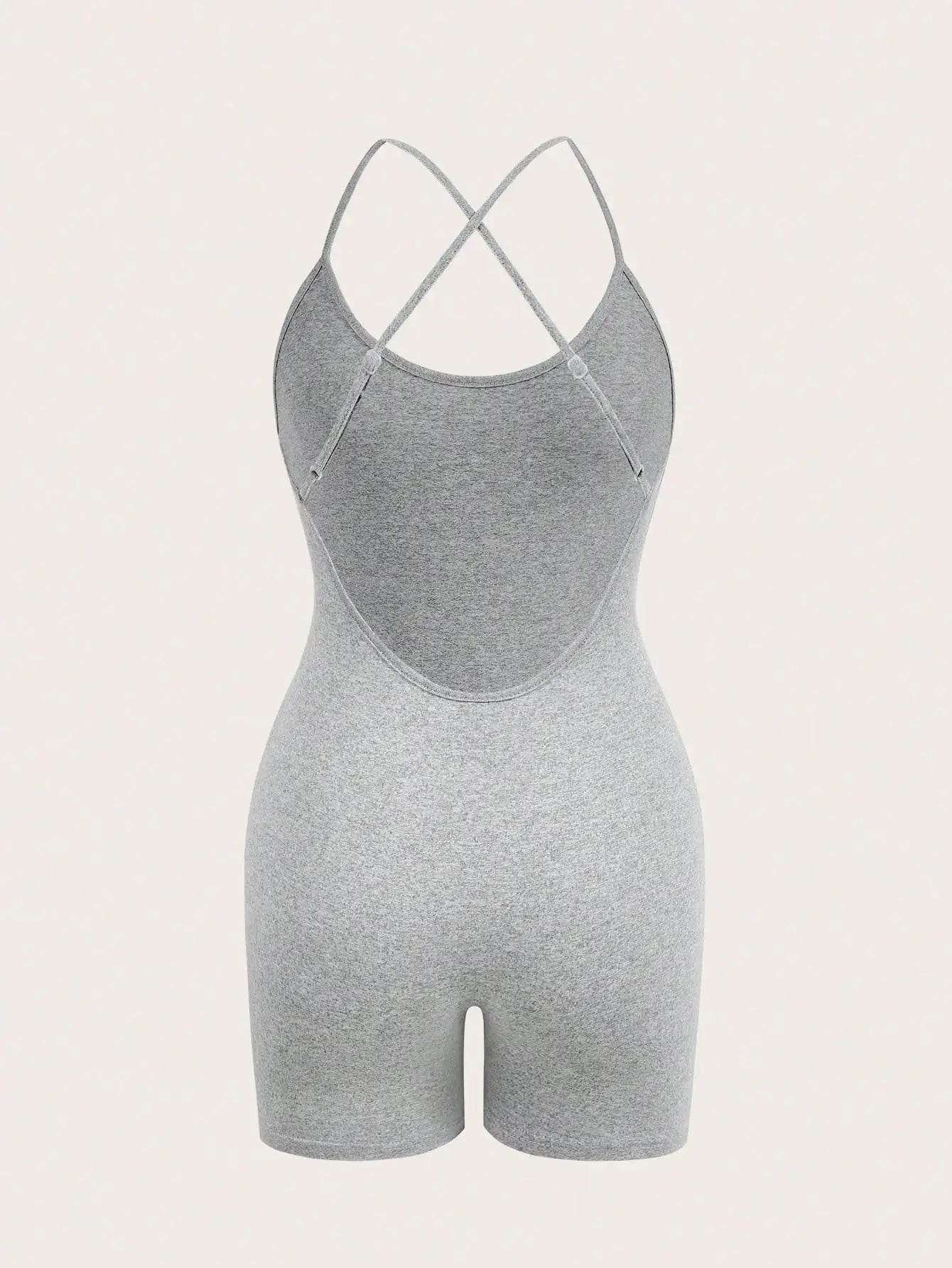  Sexy women 's Grey Cross Strap Bodysuit  Fitness Jumpsuit Women  Adjustable Sports  Shorts Backless Set Romper