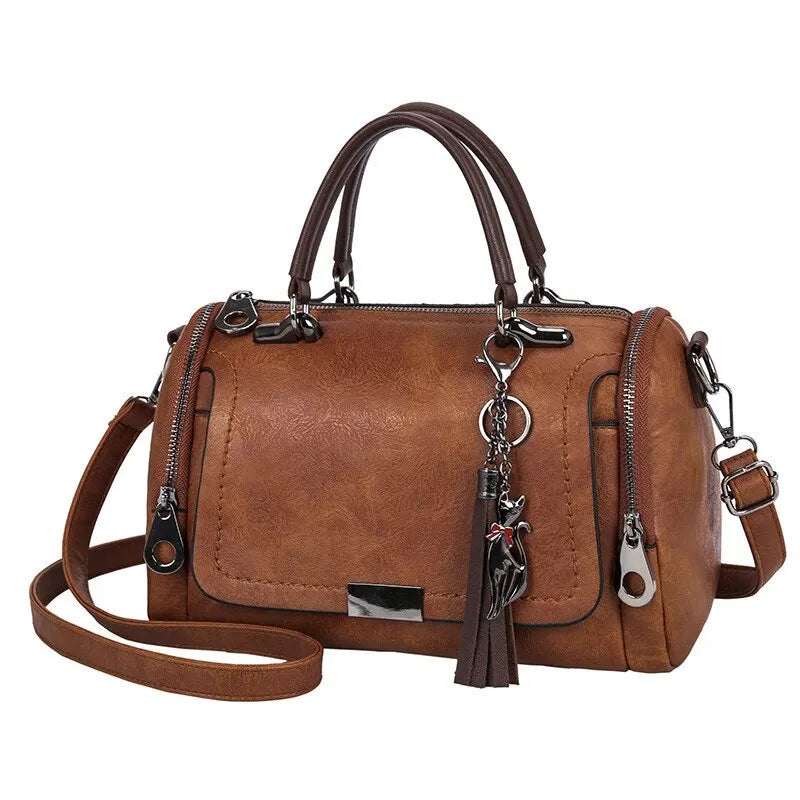 Tassel Decor Handbag, Women's Large Capacity Shoulder Bag, Fashion Zipper Crossbody Bag With Removable Strap