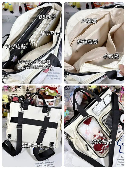 New Y2K Cute Ita Shoulder Bag Large Capacity Backpacks Lolita Girl Transparent Cosplay Handbags DIY Badge Display Crossbody Bags
