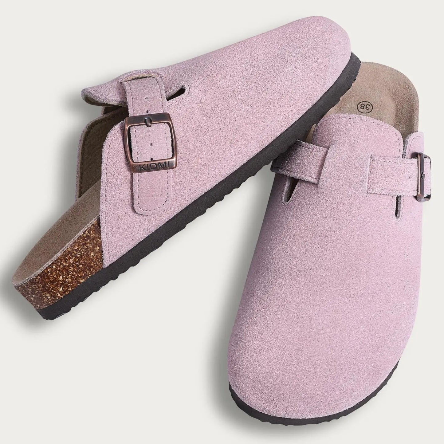 Crestar Women's Clogs Mules Cork Clogs Slippers Men Outdoor Mules Suede Clogs Shoes with Arch Support Mule Leather Clogs Sandal
