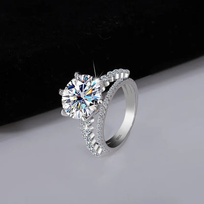 Classic Six-Claw PT950 Platinum Ring Set for Women, 5 Carat Moissanite, Sansheng Sanshi (Three Lives Three Worlds) Style