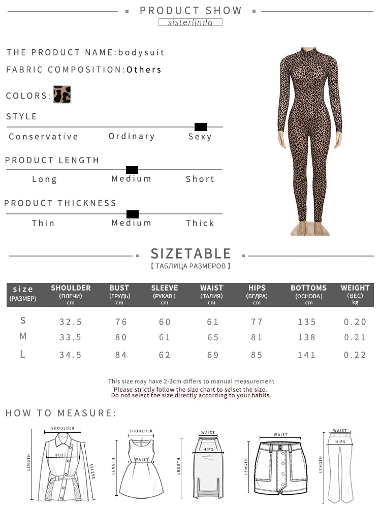 Sisterlinda Midnight Y2K Jumpsuits Hipster Leopard Print Full Sleeve Round Neck Slim Overalls Female Trend Party Club One Piece