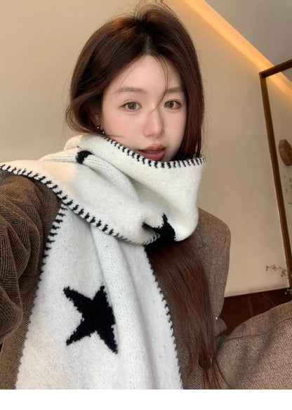 Women's Scarves Korean Star Sweet Kawaii Thickened Warm High Quality Shawl For Girl Versatile Cute Preppy Style Scarf Winter