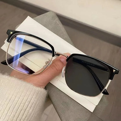 Photochromic Anti Radiation Blue Light Eyeglasses Square Metal Frame Computer Glasses for Women Men Replaceable Lens