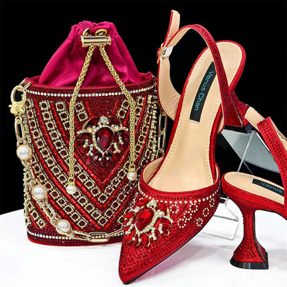 Venus Chan Italian Shoes and Bags Matching Set 2024 Nigerian Heel Party for Women Orange Colour Italian Design Wedding INS 2024