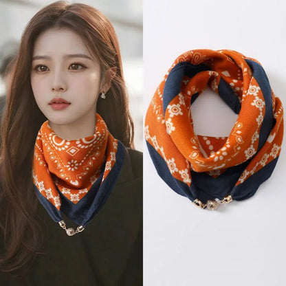 2026 new magnetic buckle silk scarf for women's small square scarf for autumn and winter warmth and cold resistance, fashionabl