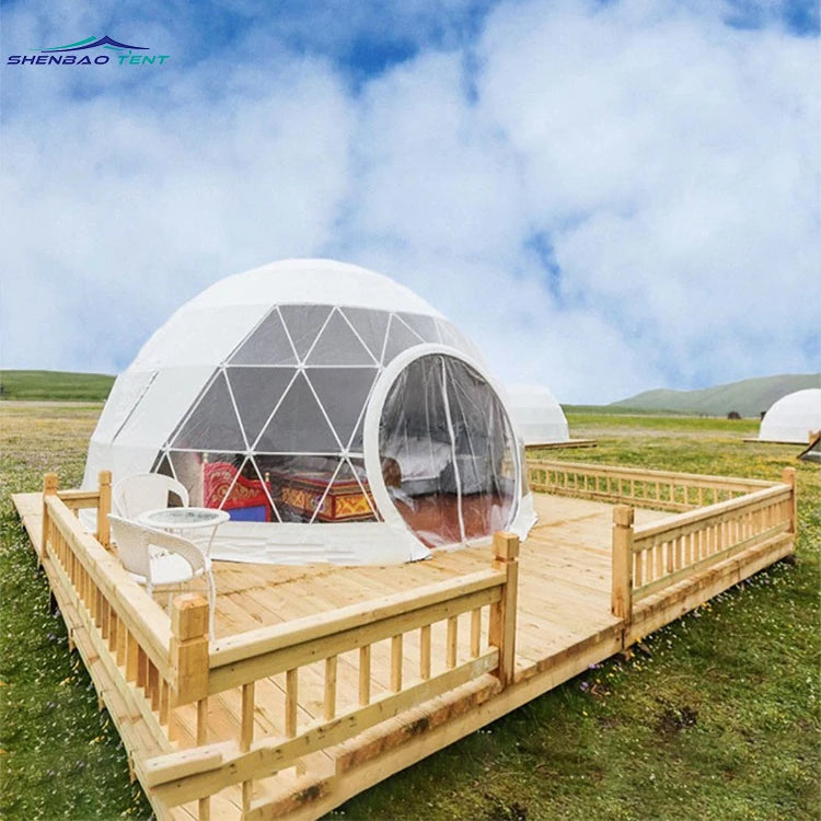 Luxury Roof Pvc Heated Eco Prefab Transparent Geodesic Dome Hotel Glaping House Desert Round Dome Exhibition Tent