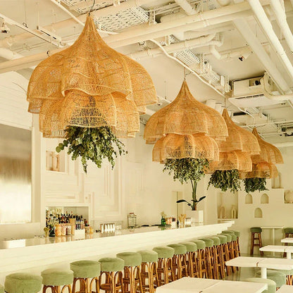 Japanese Style Wabi-sabi Retro Rattan Chandelier Creative Living Room Restaurant Box Pendants LIghts Hotel Living Room Lamps LED