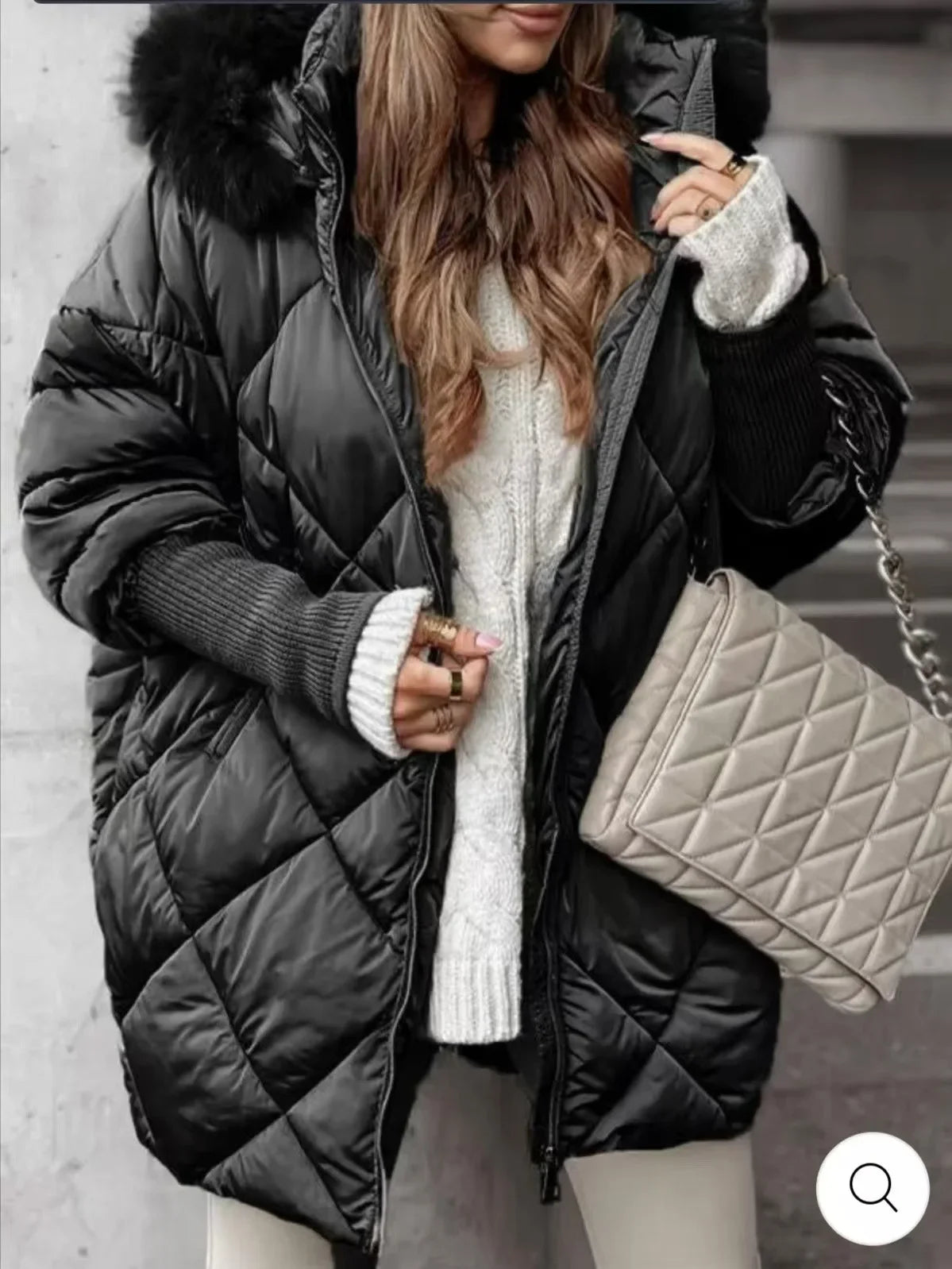 Hooded Cotton Winter Coat Women Street Fur Collar Overcoat Casual Thickened Zipper Warm Jacket Female Parka Tops Outerwear