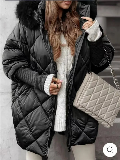 Hooded Cotton Winter Coat Women Street Fur Collar Overcoat Casual Thickened Zipper Warm Jacket Female Parka Tops Outerwear