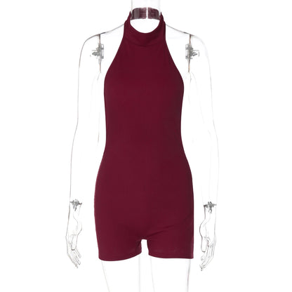 Hugcitar Women'S Fashion Ribbed Sleeveless Solid Backless Button Sexy Bodycon Playsuit Summer Romper Streetwear Holiday Club