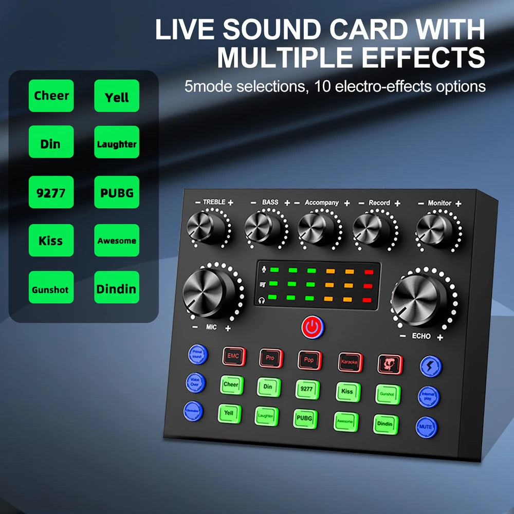 V8S Professional Sound Card with Voice Changer - 10 Sound Effects for PC Gaming, Karaoke, Live Streaming & Recording Studio