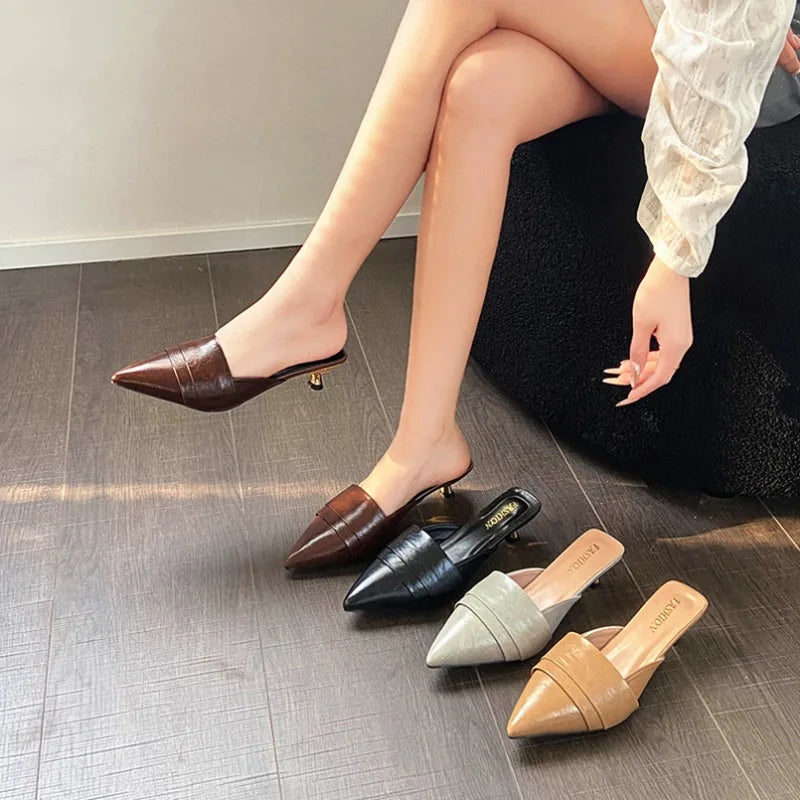 High Heels Pointed Toe Women's Slippers Summer Sandals Woman Shoes 2026 Luxury Brand Mules Shoes Walking Slides Mujer Zapatos