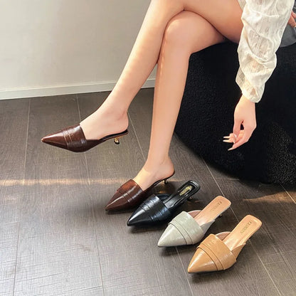 High Heels Pointed Toe Women's Slippers Summer Sandals Woman Shoes 2026 Luxury Brand Mules Shoes Walking Slides Mujer Zapatos