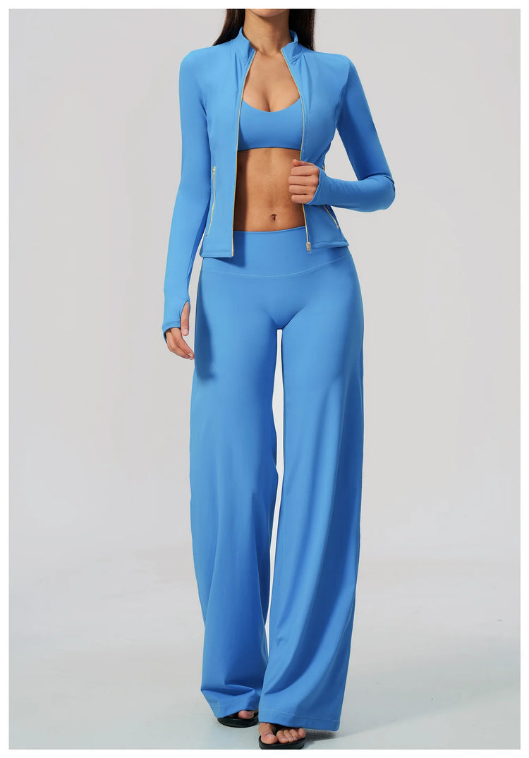 Yoga Set 3PCS Women's Tracksuit Workout Outfit Zipper Fitness Long Sleeved Sports Set Gym Clothes Female Sports Bra Yoga Outfits
